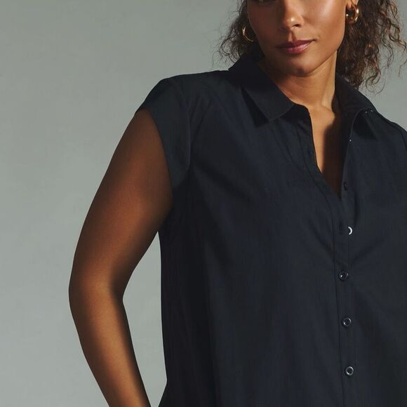 By Anthropologie Cap-Sleeve Shirt Dress L - Picture 9 of 9